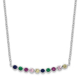 Sterling Silver Rhodium-plated Polished Multi-color CZ Bar Necklace
