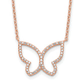 Sterling Silver Rose-tone Polished Open Butterfly CZ w/2 in ext. Necklace