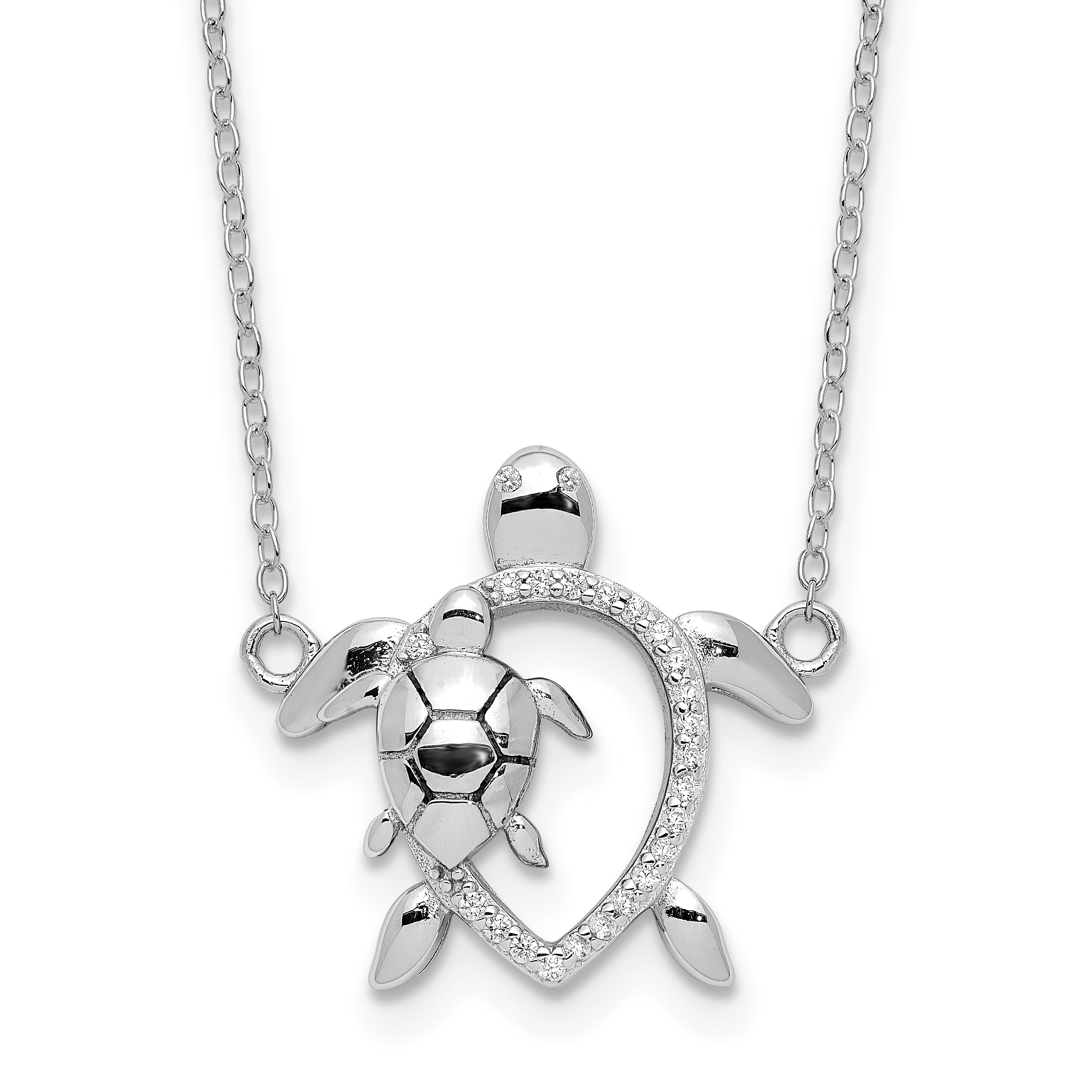 Sterling Silver Rhodium-Rhodium-Plated Polished CZ Turtles 16 inch with a 2 inch extention Necklace
