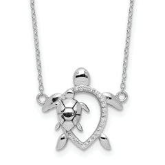 Sterling Silver Rhodium-Rhodium-Plated Polished CZ Turtles 16 inch with a 2 inch extention Necklace
