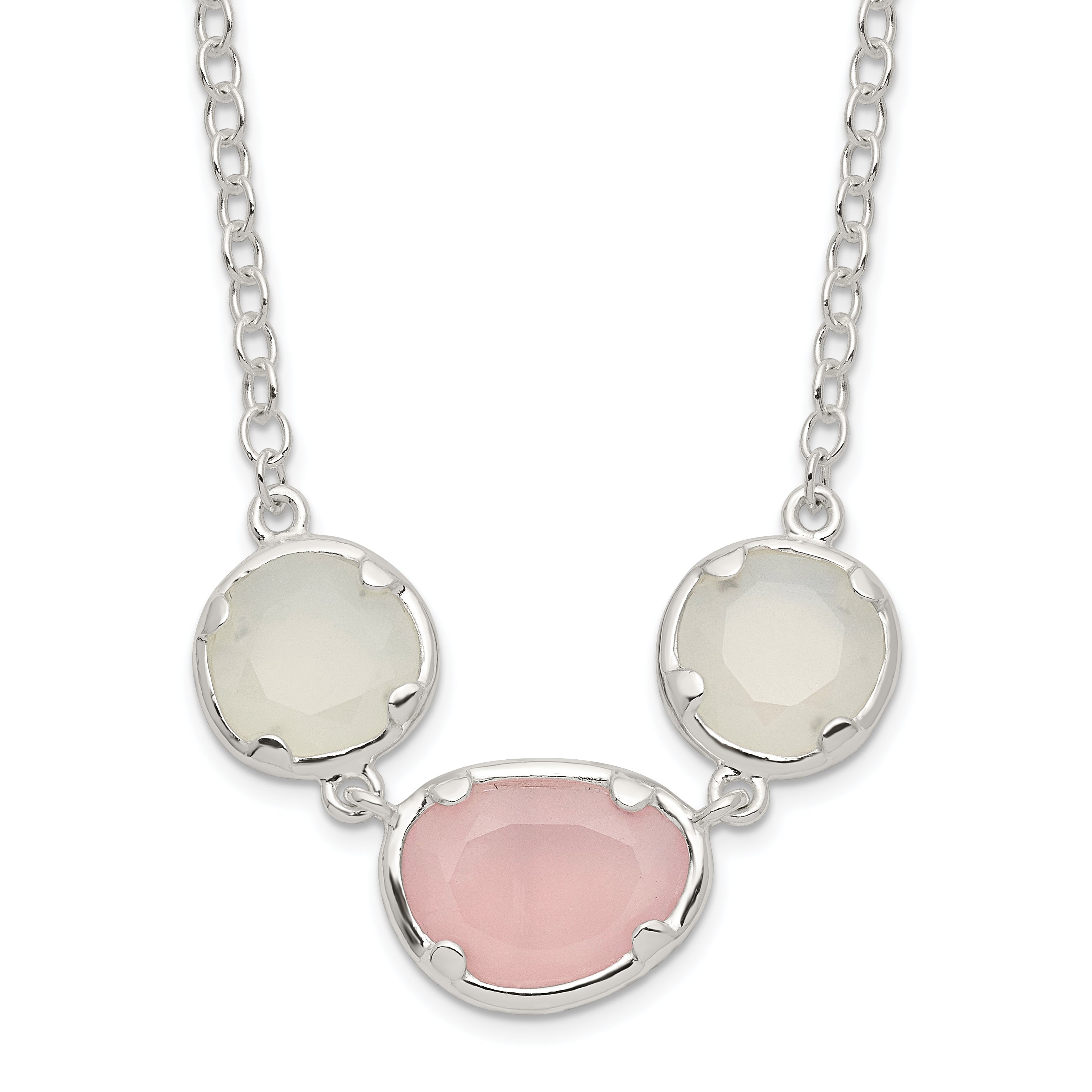 Sterling Silver White & Pink Chalcedony Necklace