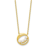 Sterling Silver Gold-tone CZ & Shell Pearl 2in ext Necklace