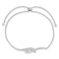 Sterling Silver Rhodium-plated CZ Fancy Bar Adjustable Bracelet