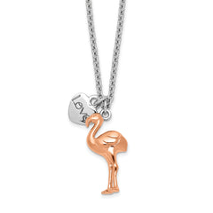 Sterling Silver Rhodium-Rhodium-Plated Rose-plated Flamingo Heart 16.5 inch with a 1 inch extention Necklace