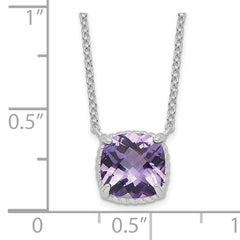 Sterling Silver Rhodium-plated Square Amethyst w/2 in ext. Necklace