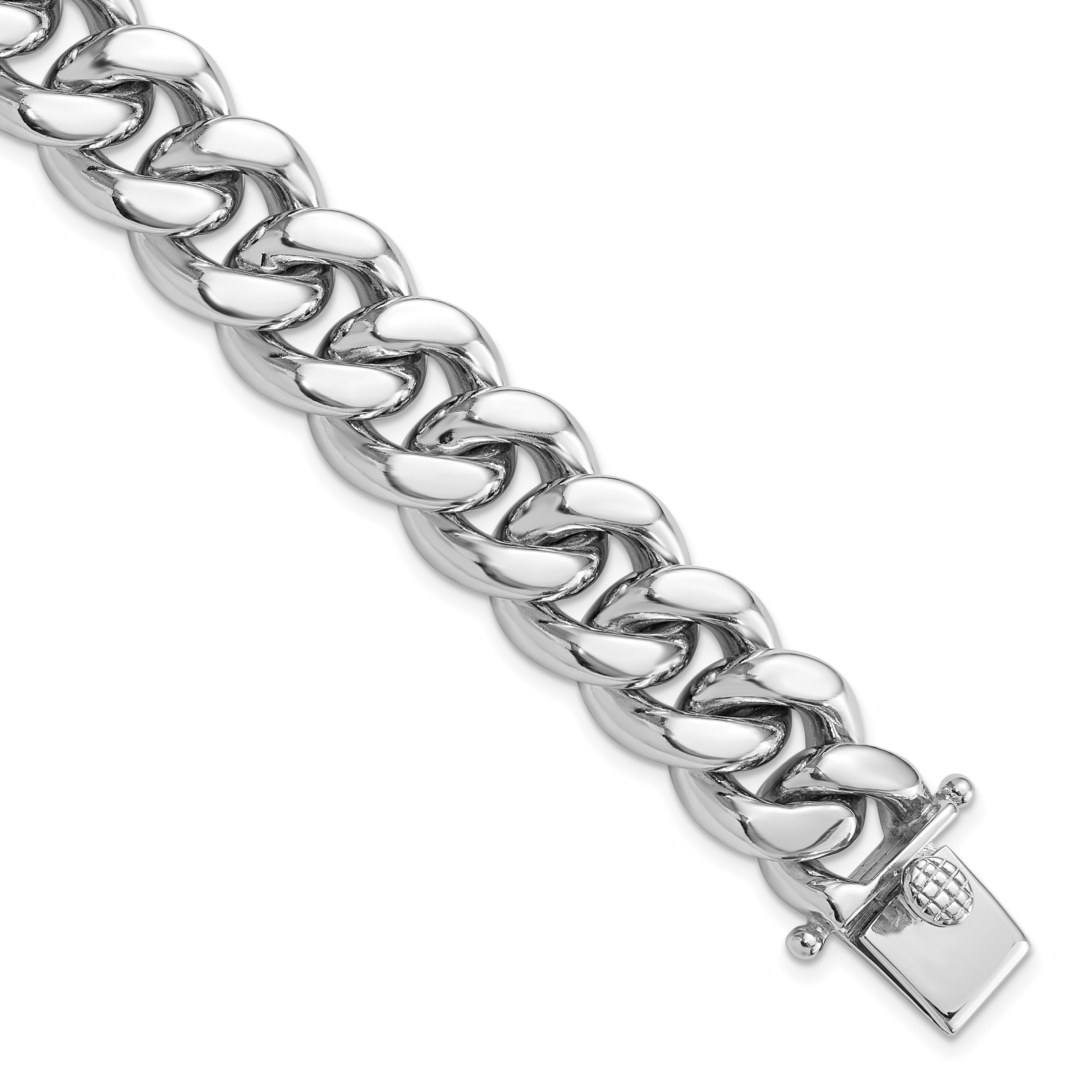Sterling Silver Rhodium-Rhodium-Plated Curb Link Men's 8.5in Bracelet