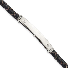 Sterling Silver Genuine Leather ID 8in Toggle Bracelet