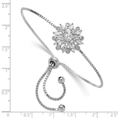 Sterling Silver Rhodium-plated Floral CZ Adjustable Bolo Bracelet