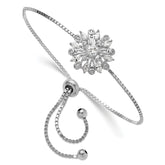 Sterling Silver Rhodium-plated Floral CZ Adjustable Bolo Bracelet