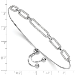Sterling Silver Rhod-plated Paperclip Link CZ Adjustable Bracelet