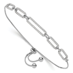 Sterling Silver Rhod-plated Paperclip Link CZ Adjustable Bracelet