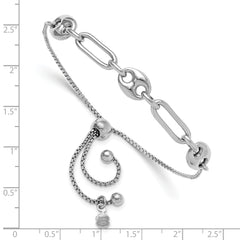 Sterling Silver Rhodium-plated Fancy Link Adjustable Bolo Bracelet