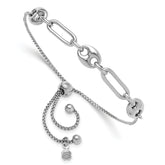 Sterling Silver Rhodium-plated Fancy Link Adjustable Bolo Bracelet