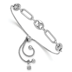 Sterling Silver Rhodium-plated Fancy Link Adjustable Bolo Bracelet