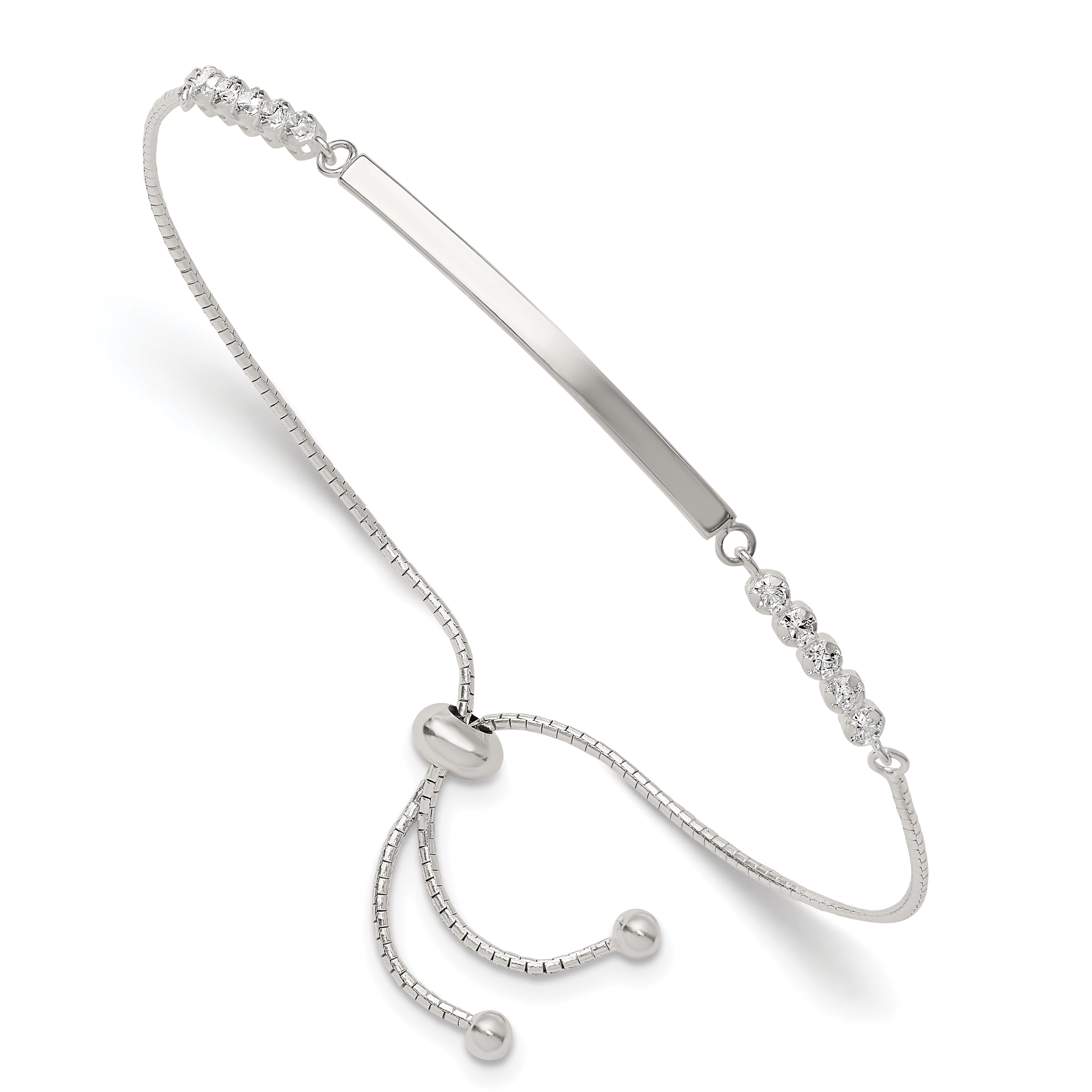 Sterling Silver with CZ Adjustable ID Bracelet