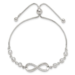 Sterling Silver Polished CZ Infinity Adjustable Bracelet