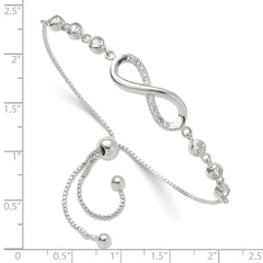 Sterling Silver Polished CZ Infinity Adjustable Bracelet