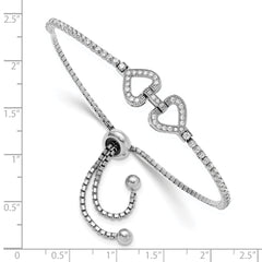 Sterling Silver Rhodium-plated CZ Linked Hearts Adjustable Bracelet