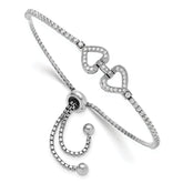 Sterling Silver Rhodium-plated CZ Linked Hearts Adjustable Bracelet