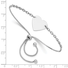 Sterling Silver Rhodium-plated Polished Heart Disc Adjustable Bracelet