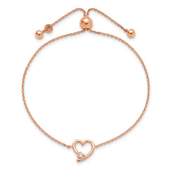 Sterling Silver Rose Gold-plated Open Heart with CZ Adjustable Bracelet