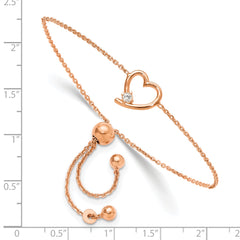 Sterling Silver Rose Gold-plated Open Heart with CZ Adjustable Bracelet