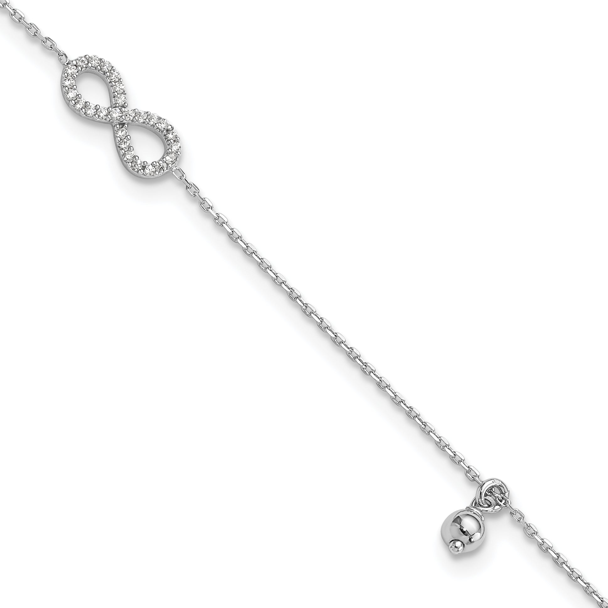 Sterling Silver Rhodium-Rhodium-Plated CZ Infinity 9in Plus 1in ext. Anklet