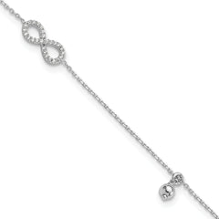 Sterling Silver Rhodium-Rhodium-Plated CZ Infinity 9in Plus 1in ext. Anklet