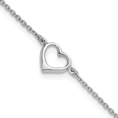 Sterling Silver Rhodium-Rhodium-Plated Open Heart 10in Anklet