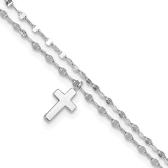Sterling Silver Rhodium-Rhodium-Plated 2-Strand Cross 8.75in Plus 2in ext Anklet