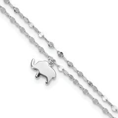 Sterling Silver Rhodium-Rhodium-Plated 2-Strand Elephant 8.75in Plus 1in ext Anklet