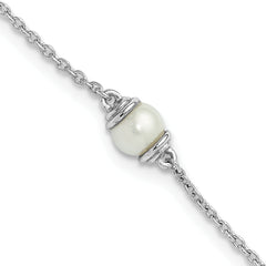 Sterling Silver Rhodium-Rhodium-Plated FWC Pearl 9in Plus 1in ext Anklet