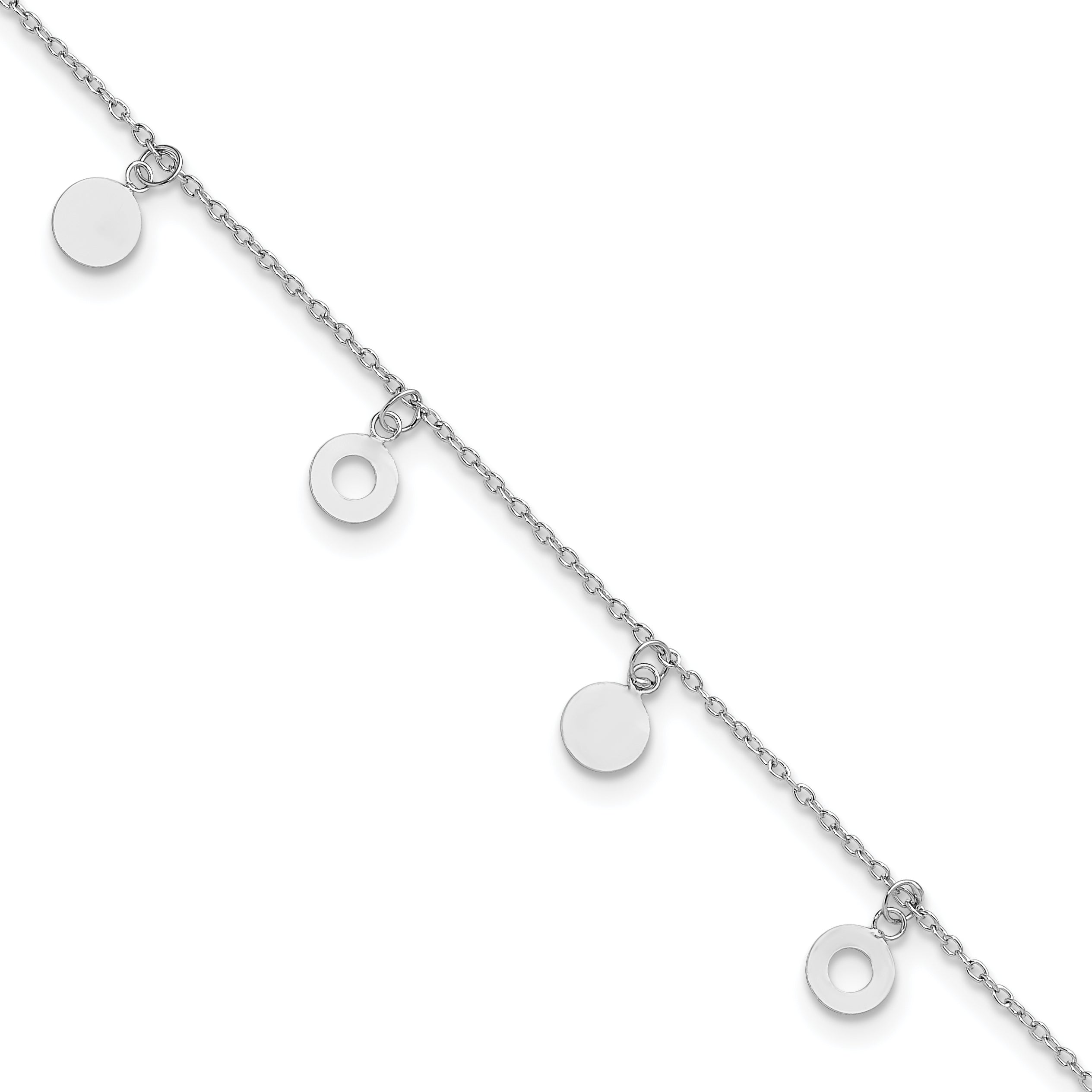 Sterling Silver Rhodium-Rhodium-Plated Polished Circle 9.5in Plus 1in ext. Anklet