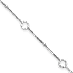 Sterling Silver Rhodium-Rhodium-Plated Rings and Beads 9in Plus 1in ext Anklet