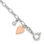 Sterling Silver Rose Gold-plated Polished w/Heart and CZ Link Bracelet