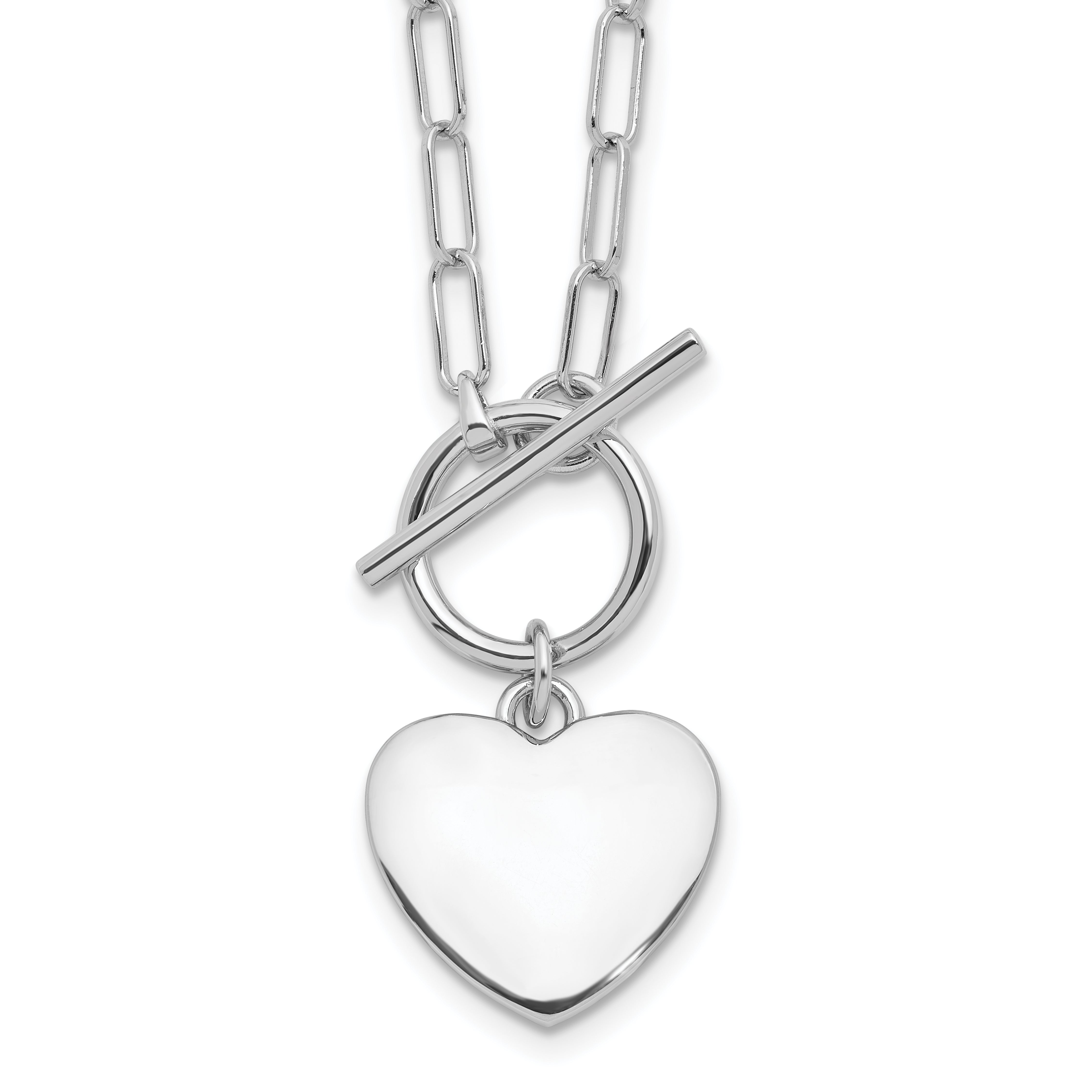 Sterling Silver Rhodium-Rhodium-Plated Heart Toggle Paperclip Link 17in Necklace
