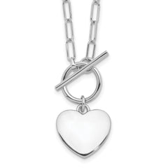 Sterling Silver Rhodium-Rhodium-Plated Heart Toggle Paperclip Link 17in Necklace