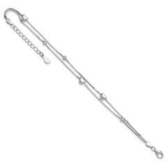 Sterling Silver Rhod-plated 6.75 1in ext Two Strand Heart/Bead Bracelet
