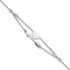 Sterling Silver Rhodium-Rhodium-Plated Heart and Arrow 7.5in Bracelet