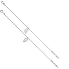 Sterling Silver Rhod-plated CZ Half Heart 7.25in w/1 in ext 2 Bracelet Set