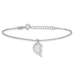 Sterling Silver Rhod-plated CZ Half Heart 7.25in w/1 in ext 2 Bracelet Set