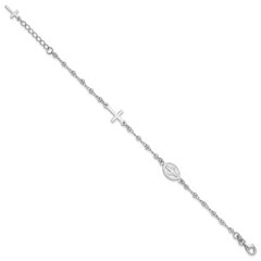 Sterling Silver Rh-plated 6.5in With 1in ext Rosary Bracelet