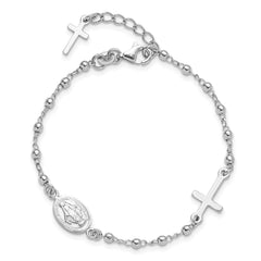 Sterling Silver Rh-plated 6.5in With 1in ext Rosary Bracelet