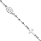 Sterling Silver Rh-plated 6.5in With 1in ext Rosary Bracelet