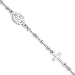 Sterling Silver Rh-plated 6.5in With 1in ext Rosary Bracelet