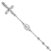 Sterling Silver Rhodium-plated Dangle Cross Beaded Rosary 7.5in Bracelet