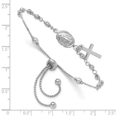Sterling Silver Rh-plated Cross Dangle Rosary Adjustable Bracelet