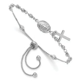 Sterling Silver Rh-plated Cross Dangle Rosary Adjustable Bracelet