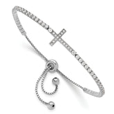 Sterling Silver Rhodium-plated CZ Sideways Cross Adjustable Bracelet