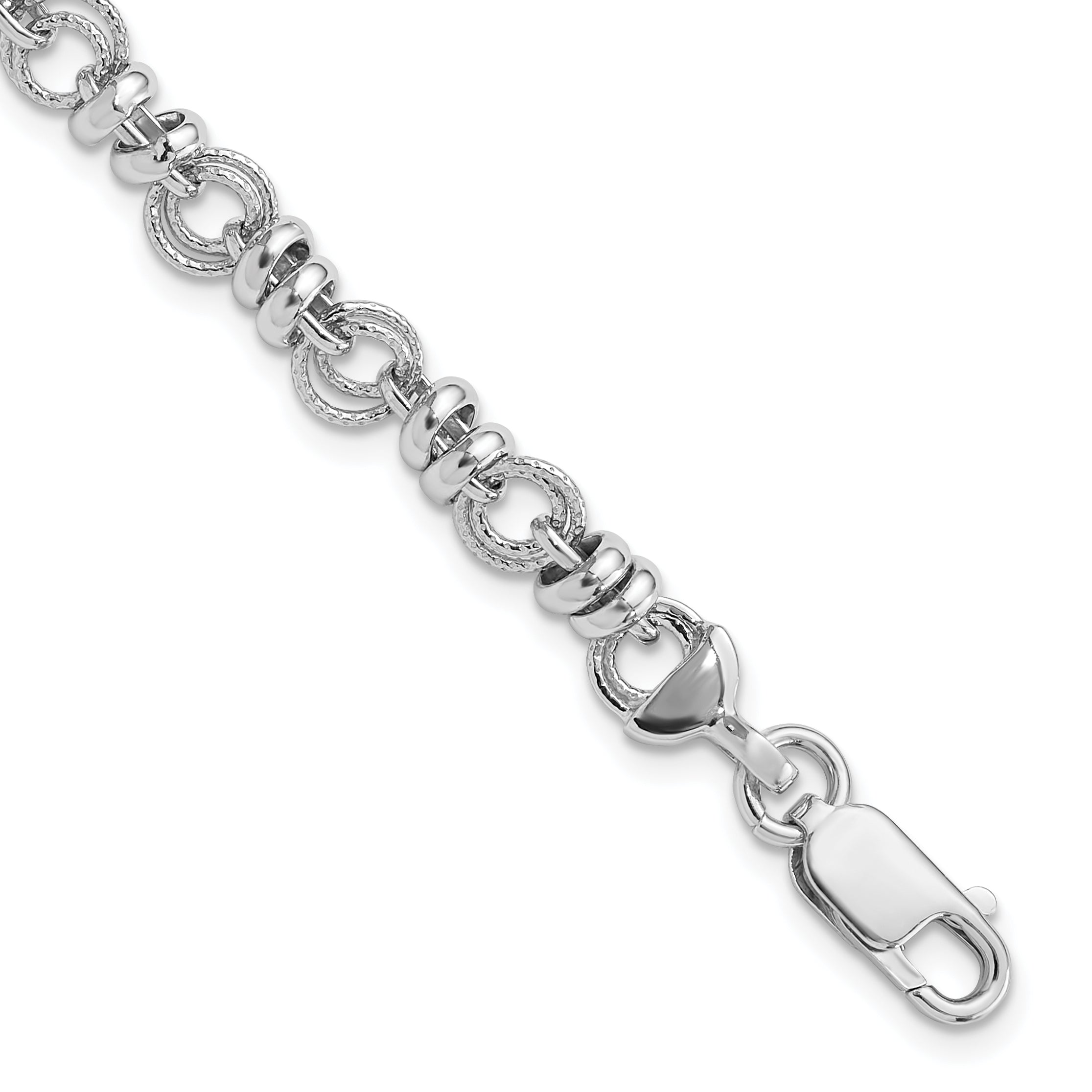 Sterling Silver Rhodium-Rhodium-Plated Polished and Textured Link 7.5in Bracelet